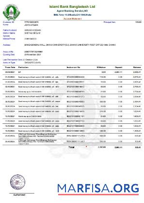 Blank Bangladesh Islami bank statement word real example